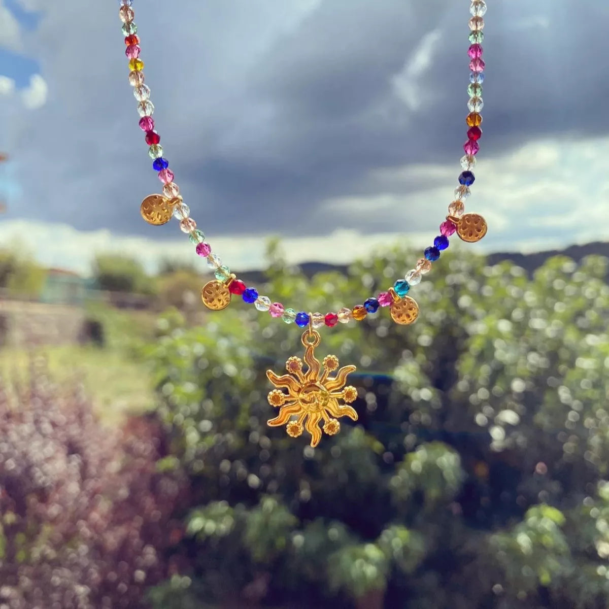 14K Gold-Plated Bead Sun Pendant Necklace - alternate necklace view