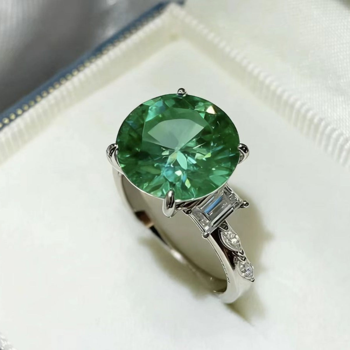 8 Carat Moissanite Sterling Silver Ring in Green - women's ring