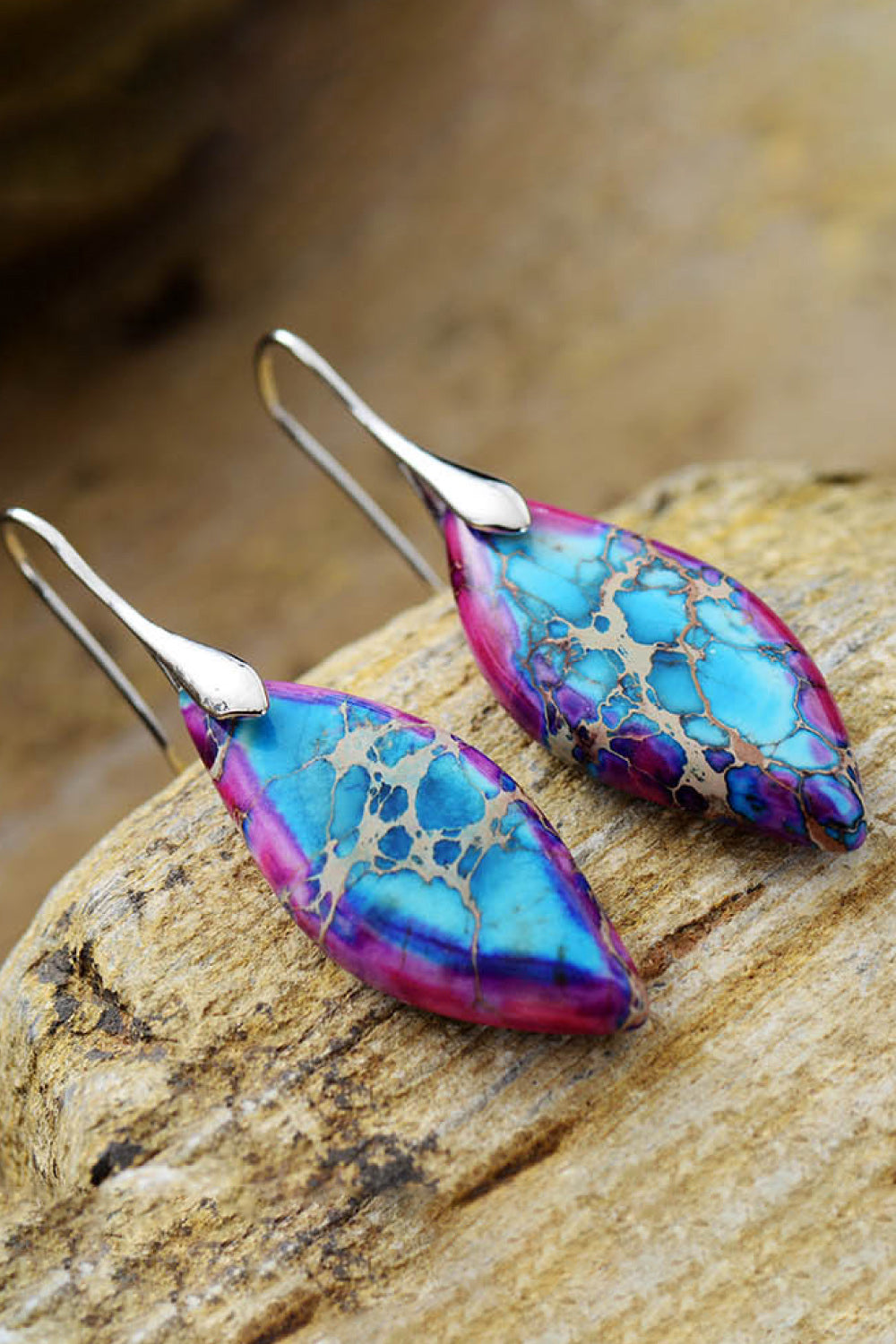 Handmade Natural Stone Dangle Earrings - alternate earring view