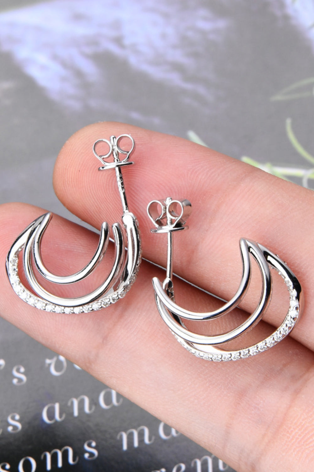 Moissanite Sterling Silver Earrings - alternate earring view