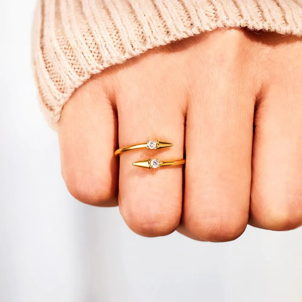 Sterling Silver Inlaid Zircon Bypass Ring - alternate ring view