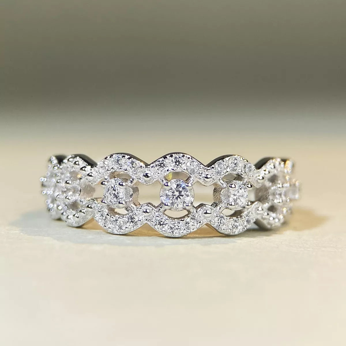 Sterling Silver Zircon Band Ring - alternate ring view