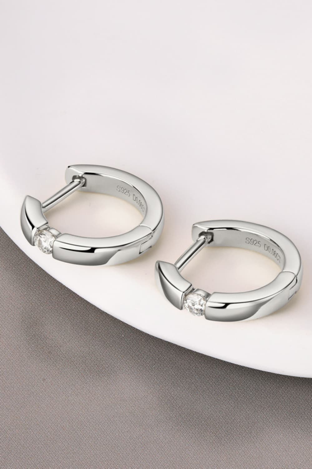 Moissanite Sterling Silver Huggie Earrings - alternate earring view