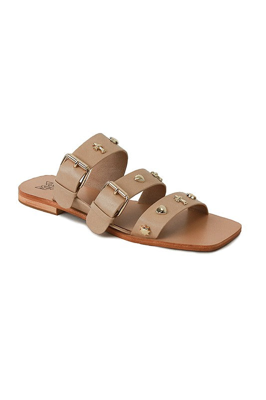 Studded Square-Toe Slide Flat Sandals
