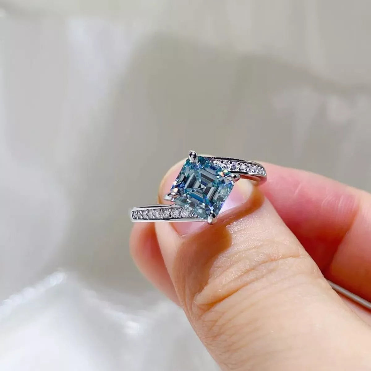 2 Carat Moissanite Sterling Silver Ring in Silver - women's ring
