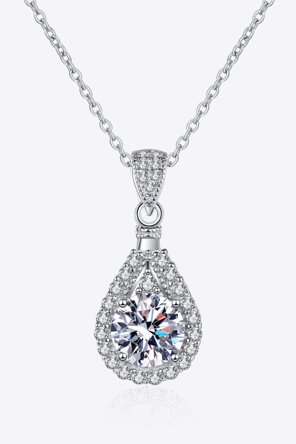 2 Carat Moissanite Teardrop Pendant Sterling Silver Necklace - alternate necklace view