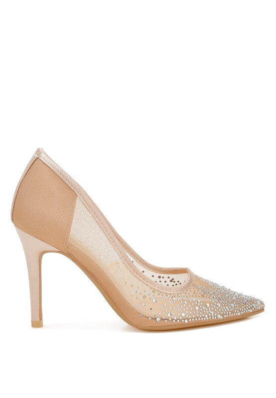 Mesh Rhinestone Pumps