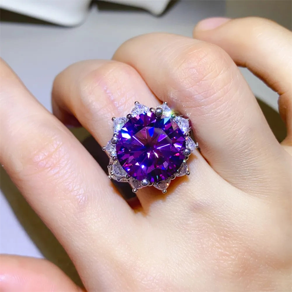 10 Carat Moissanite Sterling Silver Flower Shape Ring - alternate ring view