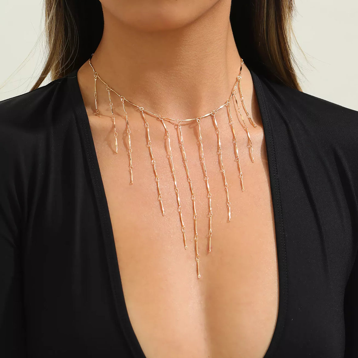 18K Gold-Plated Tassel Waterfall Necklace - alternate necklace view