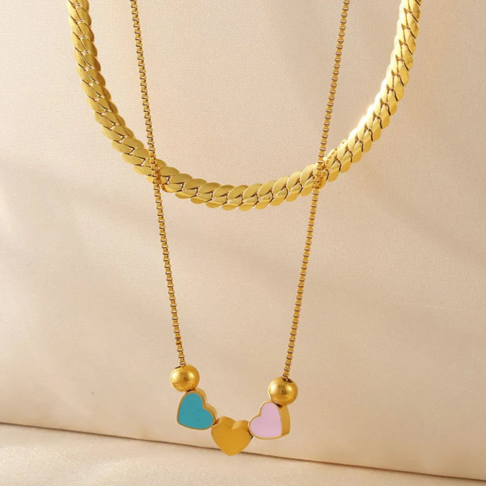 18K Gold-Plated Double Layered Heart Necklace - alternate necklace view