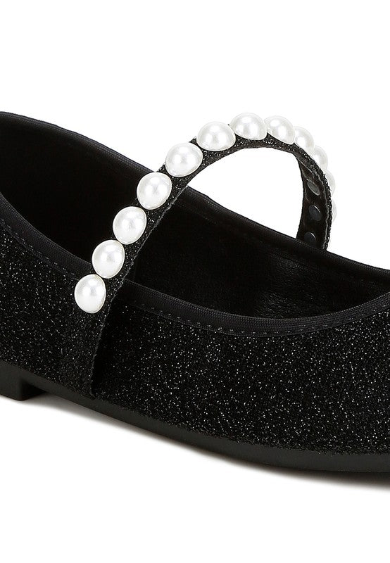 Pearl Strapped Glitter Ballerinas