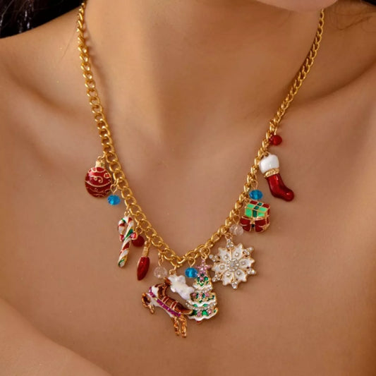 18K Gold-Plated Christmas Charm Necklace in Gold - women's necklace