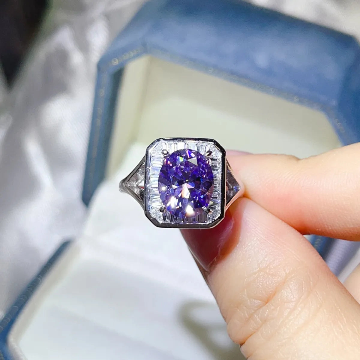 3 Carat Moissanite Square Ring in Purple - women's ring