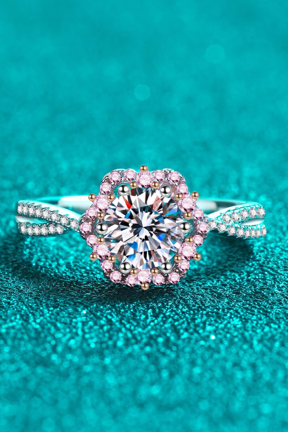 1 Carat Moissanite Flower-Shaped Crisscross Ring in Silver - women's ring