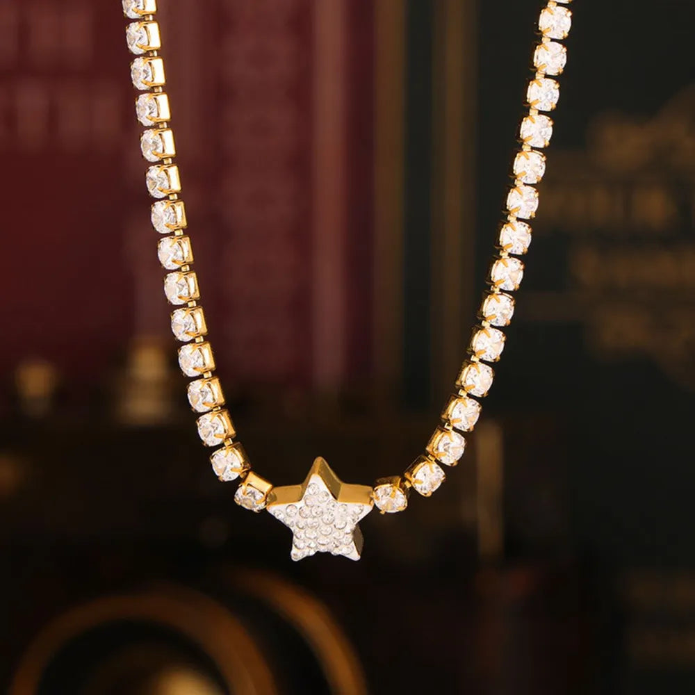 Titanium Steel Zircon Star Necklace - alternate necklace view