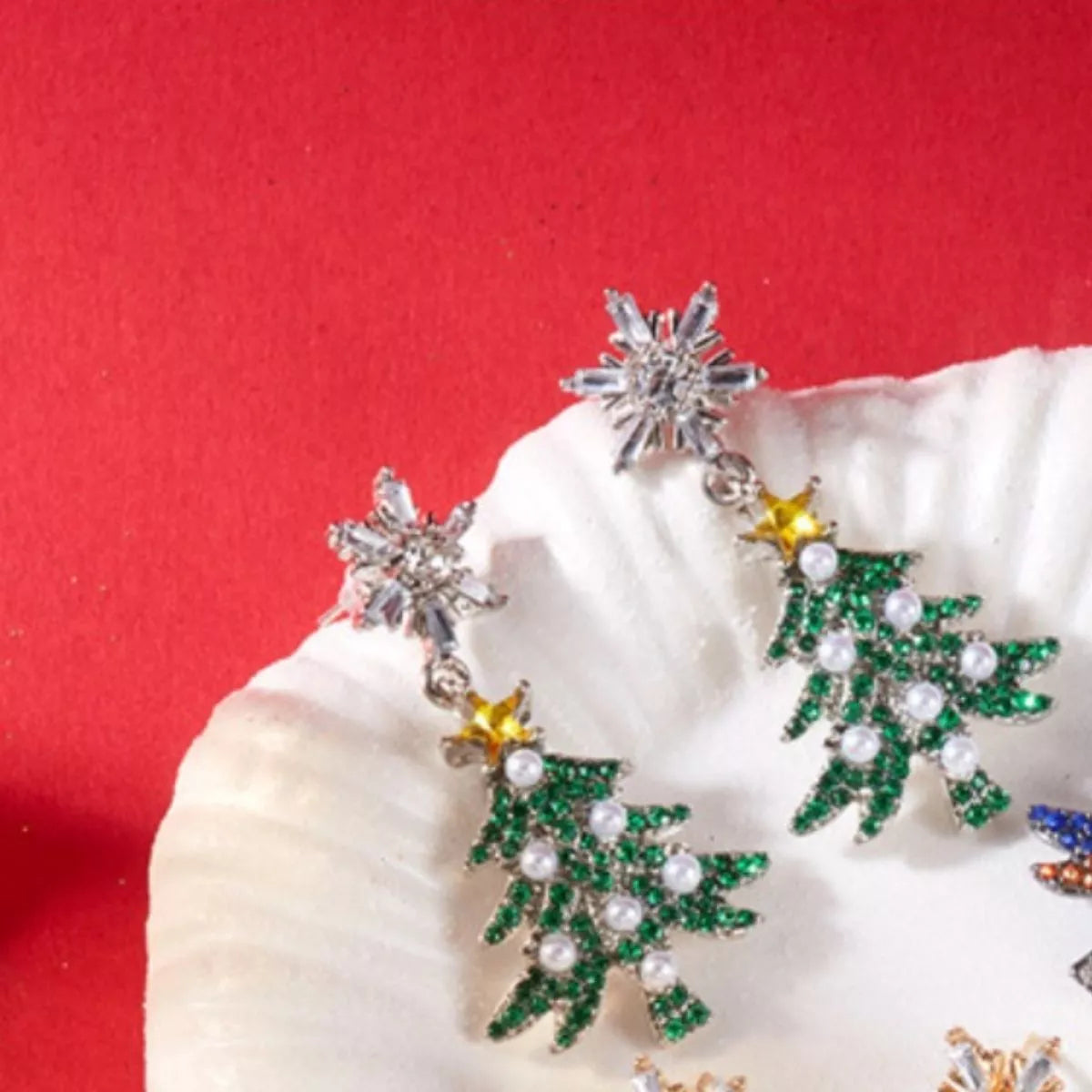 Christmas Tree Snowflake Dangle Earrings - alternate earring view