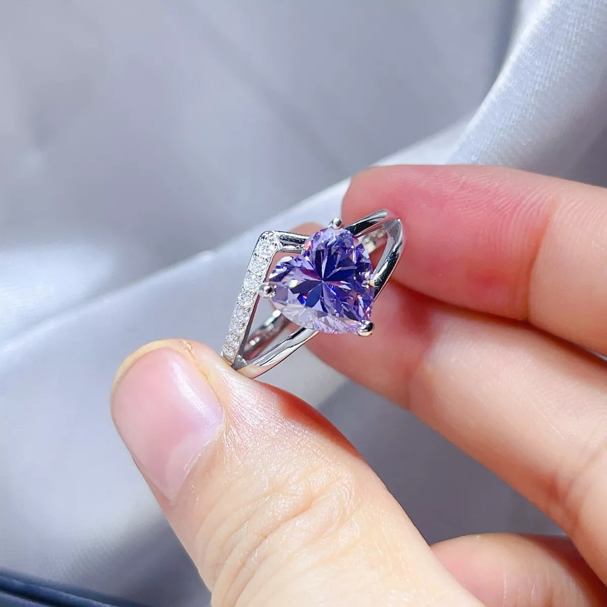 3 Carat Sterling Silver Moissanite Ring in Blue Purple - women's ring