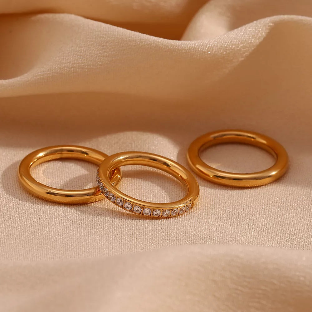 Stainless Steel Zircon Ring 3 Piece Set in Gold - women's ring
