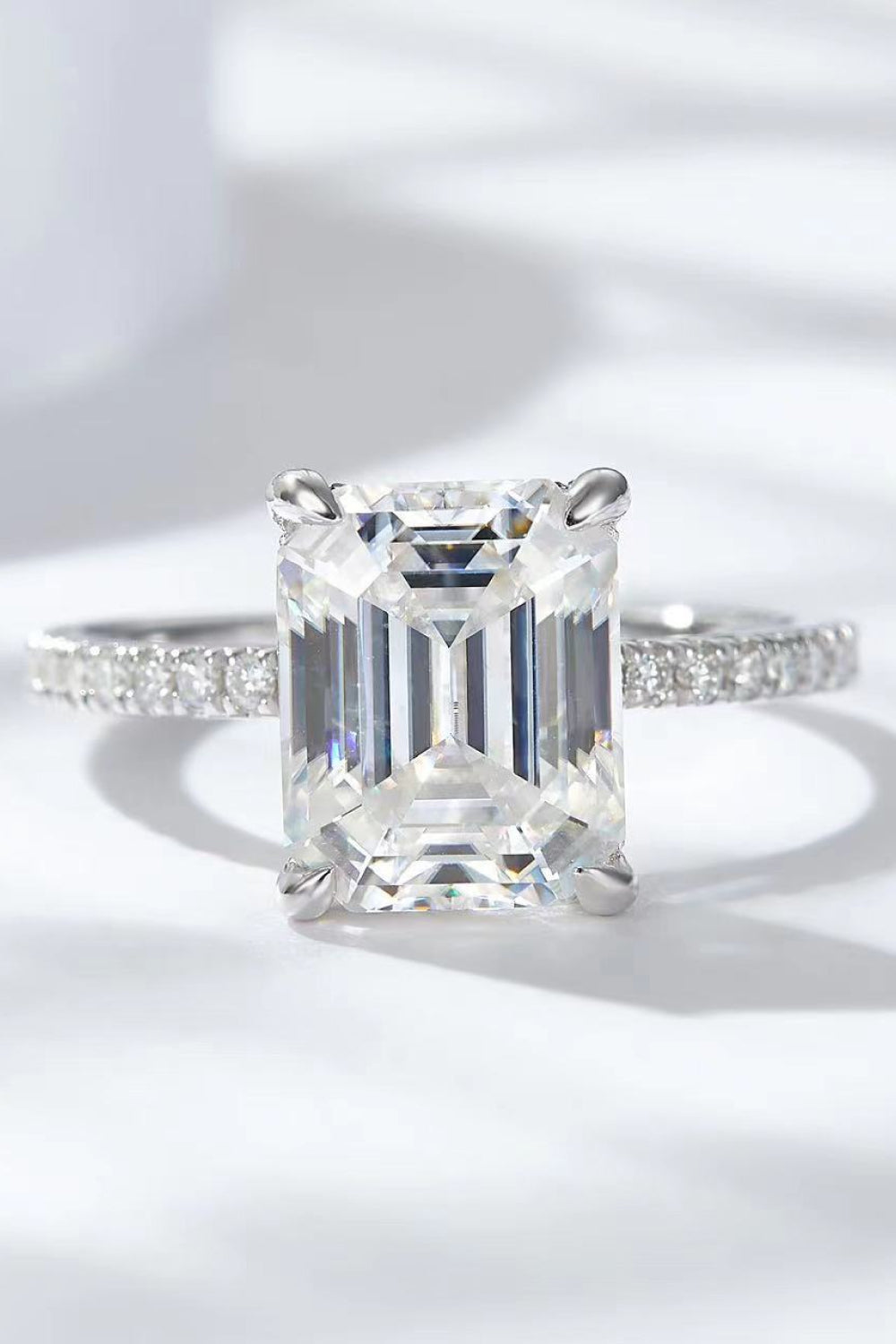 5 Carat Moissanite Side Stone Ring in Silver - women's side-stone ring