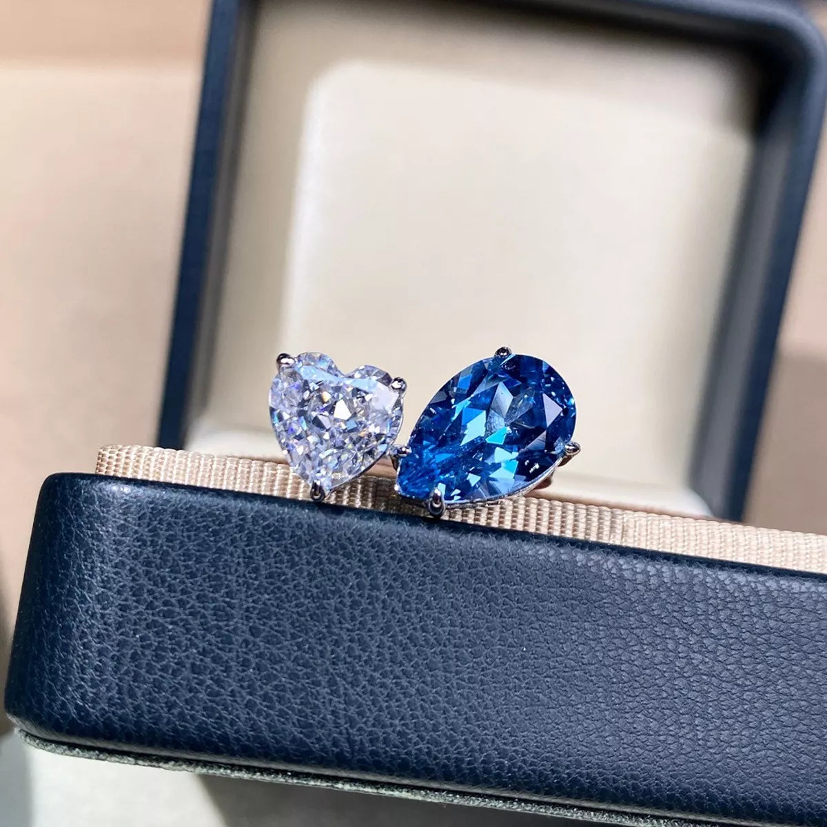 Heart and Teardrop Shaped Dual-Stone Open Ring - alternate ring view