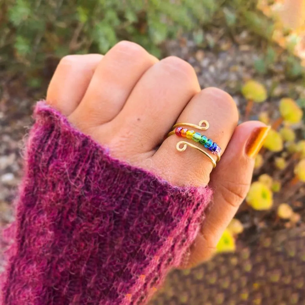 Sterling Silver Bead Wrap Ring in Gold - women's ring
