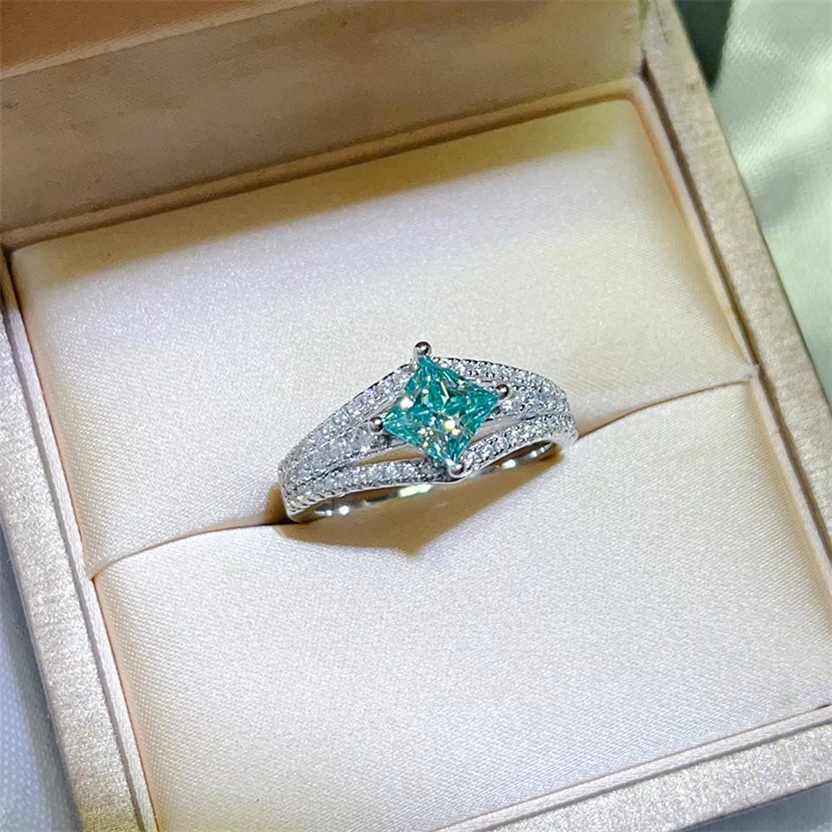 1 Carat Moissanite Sterling Silver Ring in Turquoise - women's ring