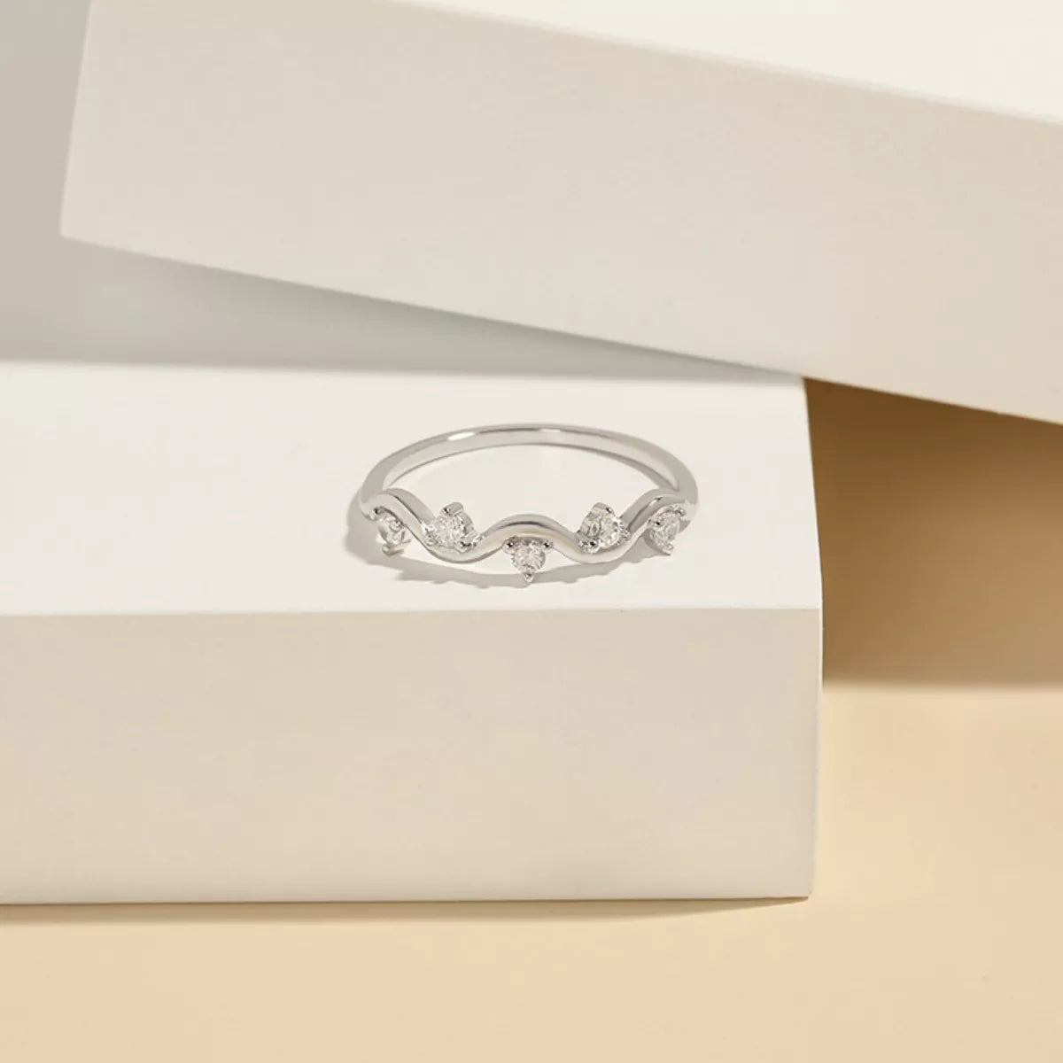 Sterling Silver Zircon Wave Ring in Silver - women's ring