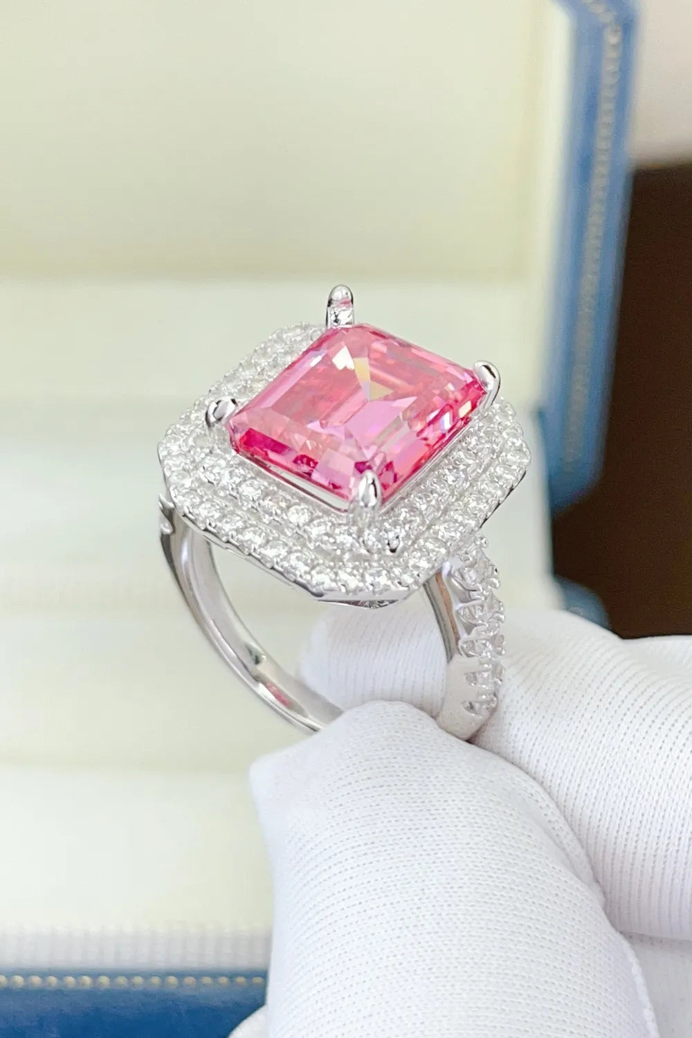 2 Carat Moissanite Sterling Silver Ring in Hot Pink - women's ring