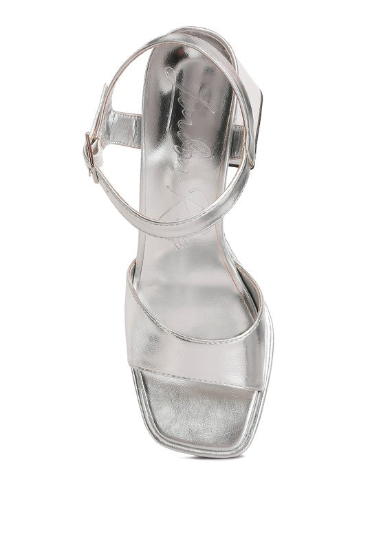 Metallic Ankle-Strap Platform Sandals