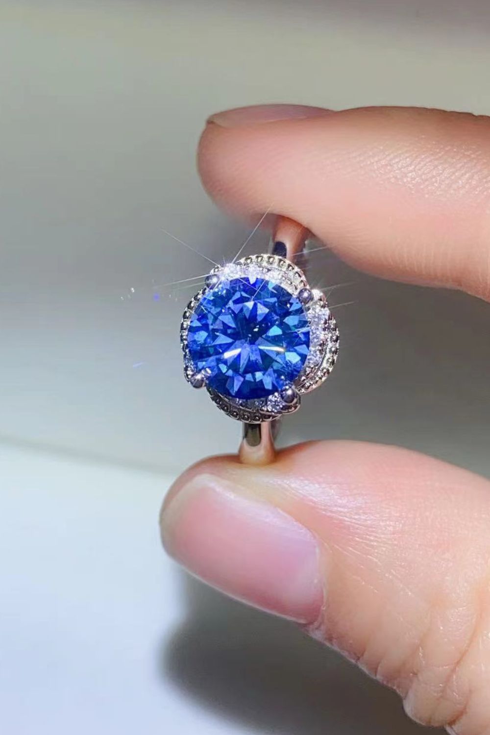 2 Carat Moissanite Contrast Sterling Silver Ring in Blue - women's ring