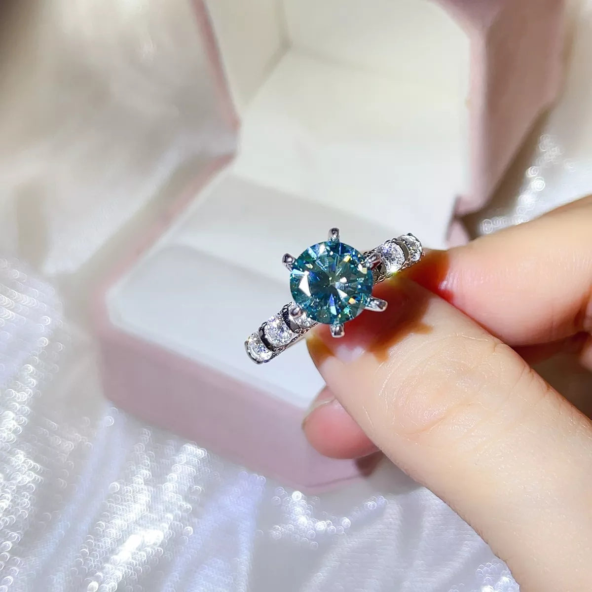 3 Carat Sterling Silver Moissanite Ring in Turquoise - women's ring