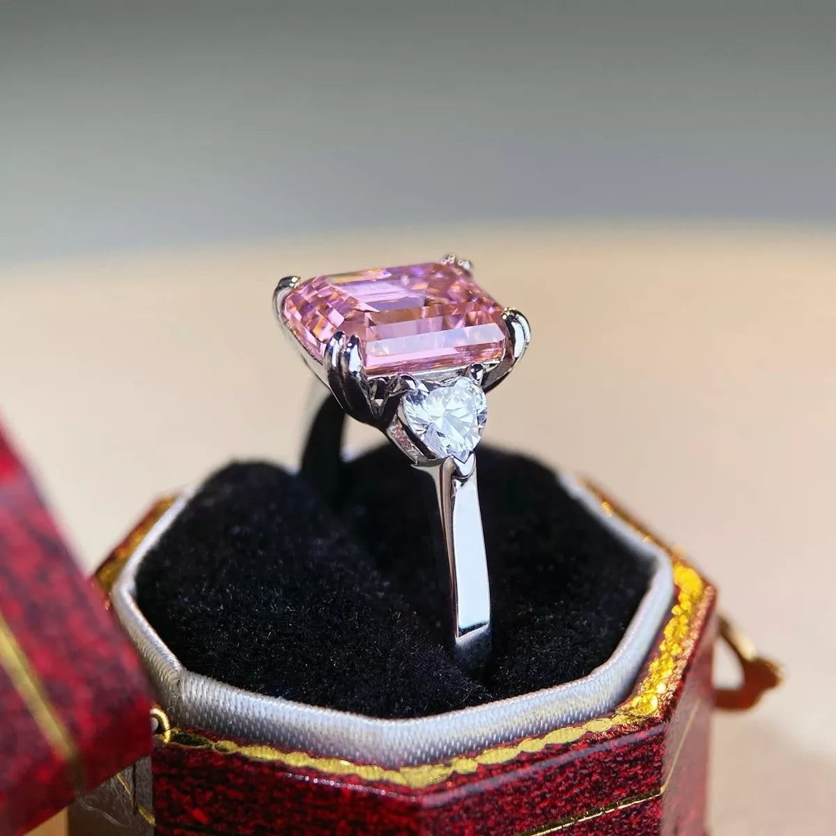 Sterling Silver Zircon Geometric Ring in Blush Pink - women's ring