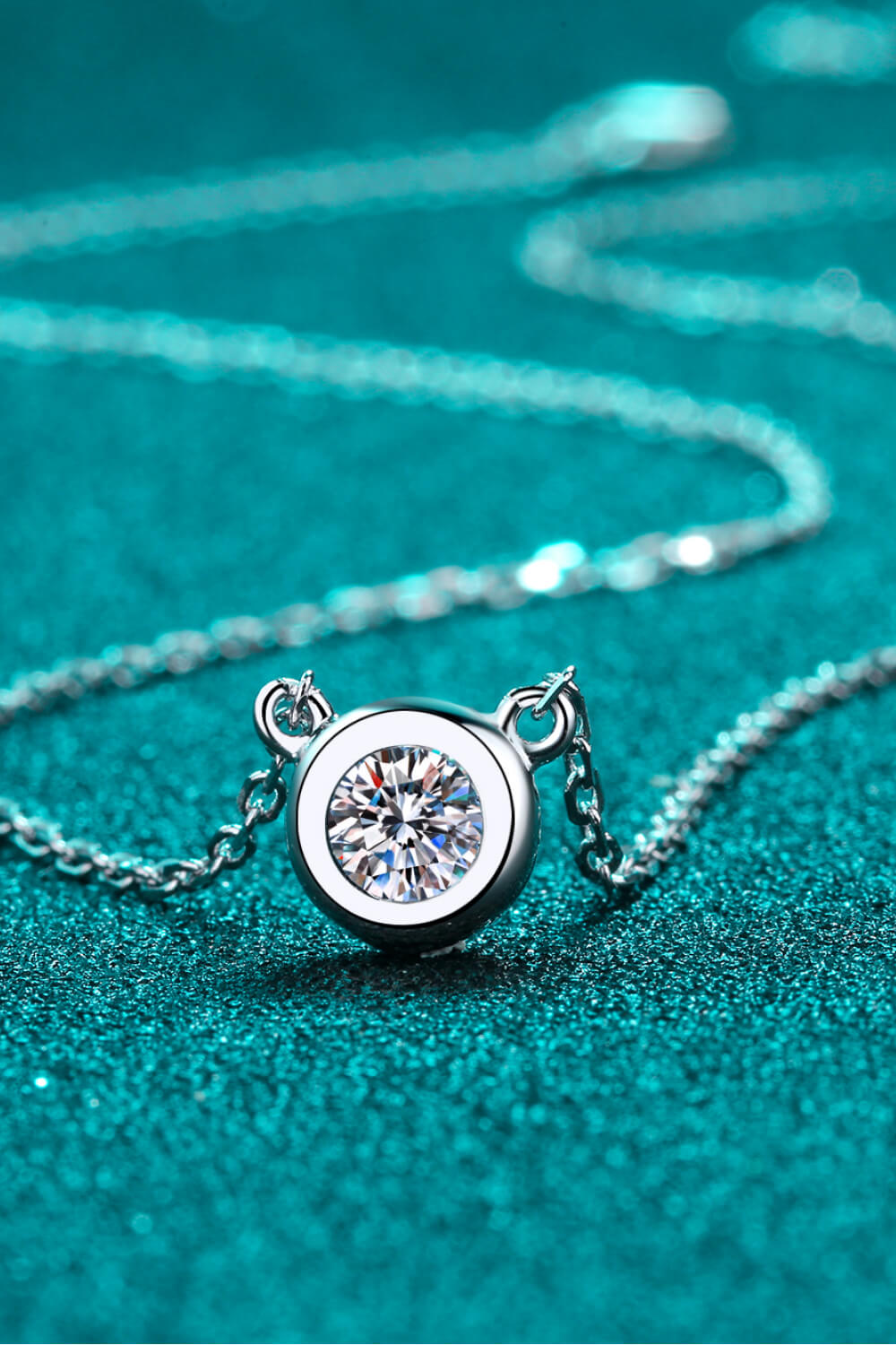 Moissanite Round Pendant Chain Necklace - alternate necklace view