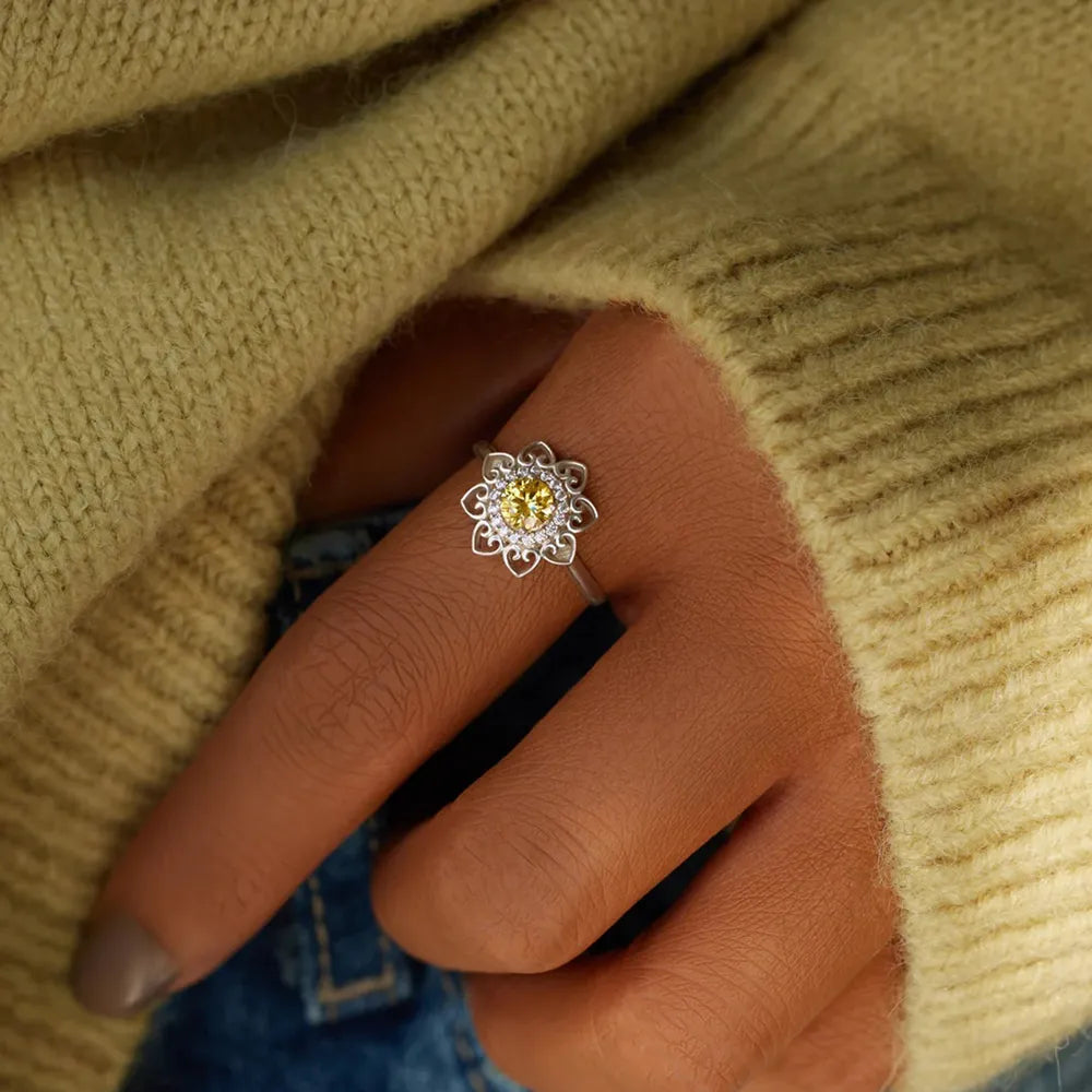 Flower Shape Zircon Platinum-Plated Sterling Silver Ring - alternate ring view