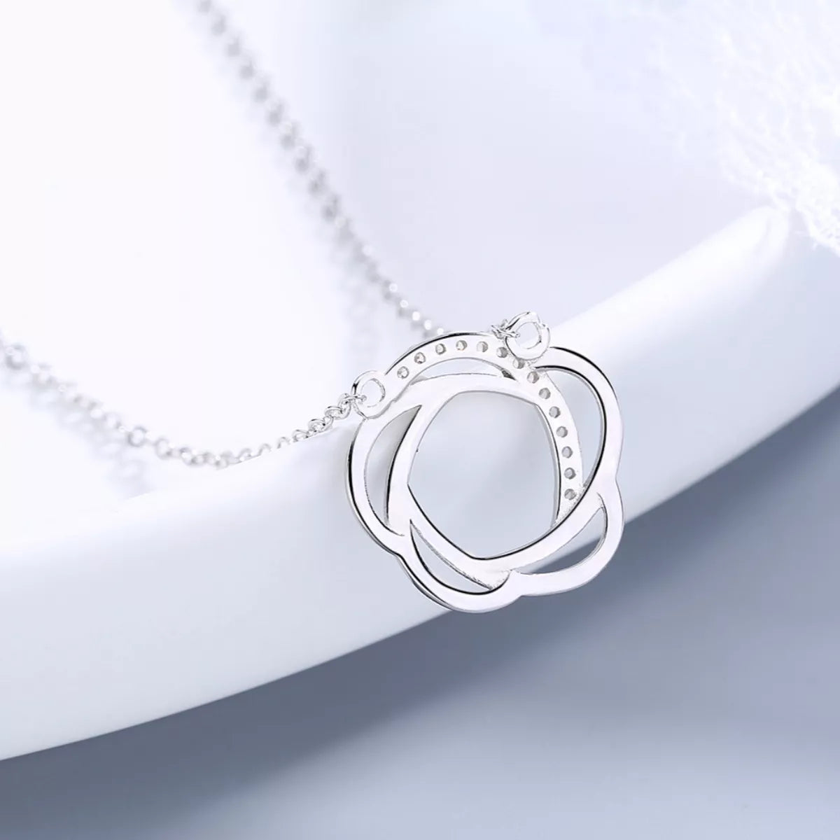 Sterling Silver Zircon Pendant Necklace - alternate necklace view