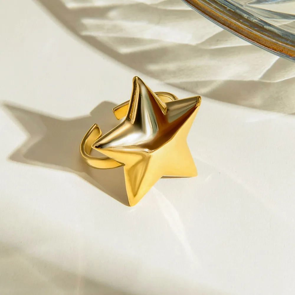 18K Gold-Plated Stainless Steel Star Ring - alternate ring view