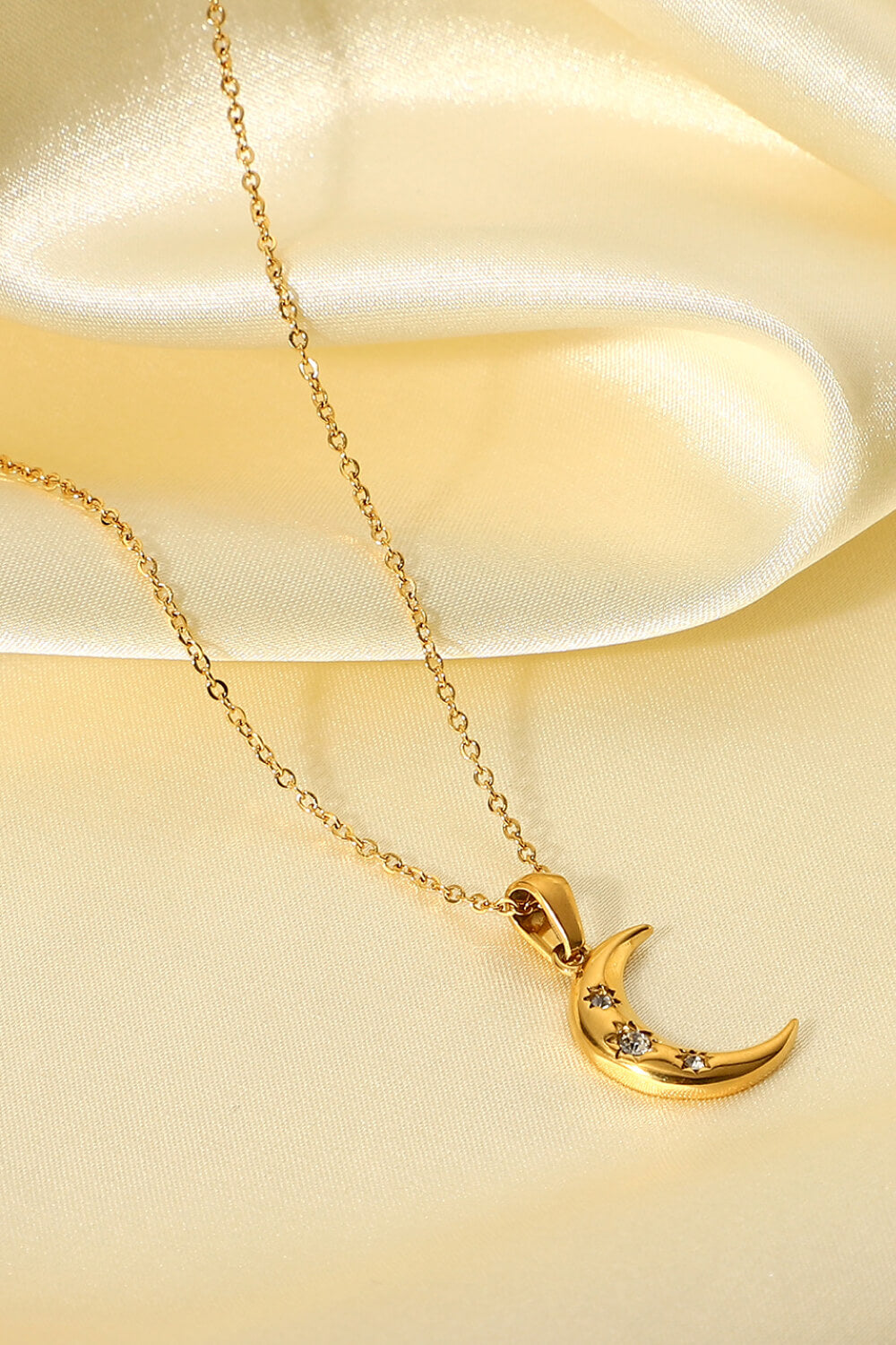 18K Gold-Plated Inlaid Zircon Moon Pendant Necklace - alternate necklace view