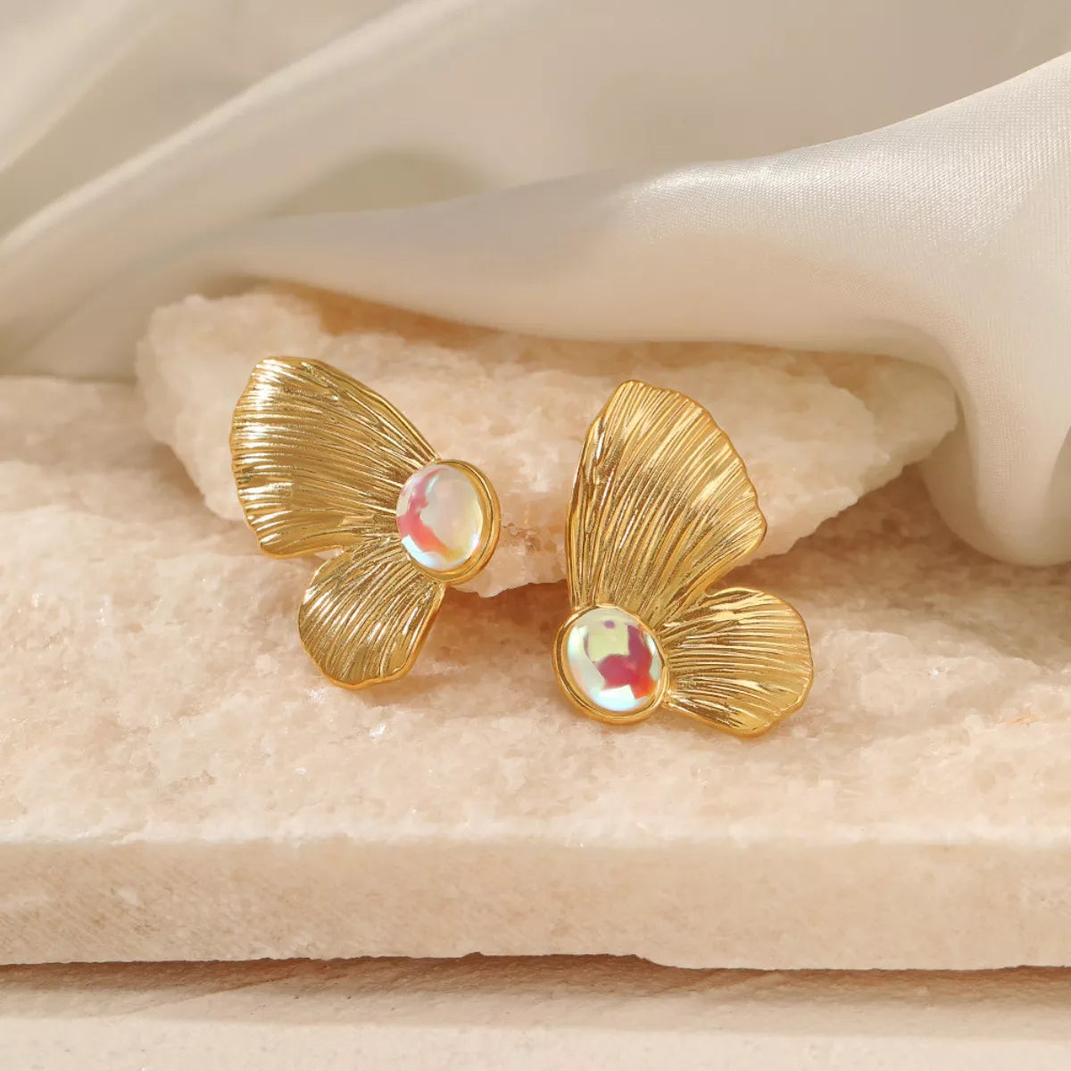 18K Gold-Plated Butterfly Wing Earrings - alternate earring view