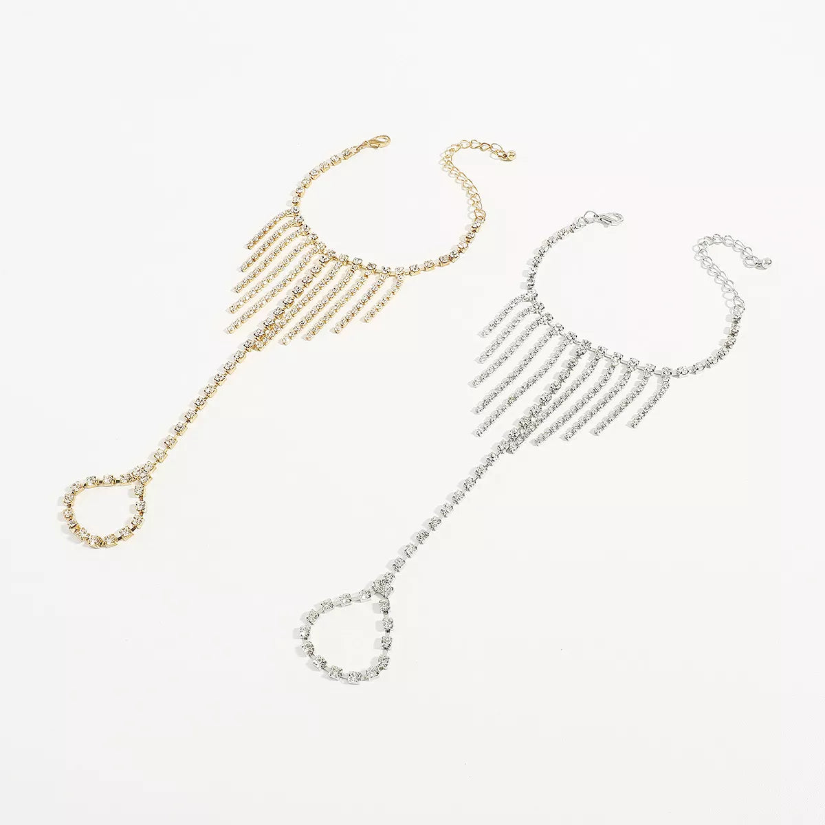 Rhinestone Fringe Hand Chain Bracelet - alternate jewelry view