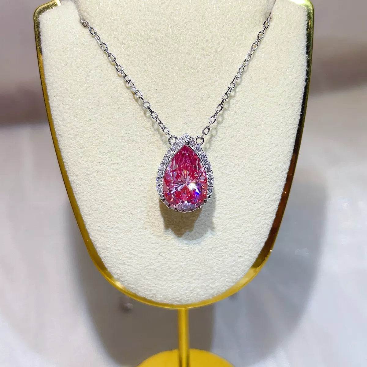 5 Carat Sterling Silver Moissanite Pendant Necklace - alternate necklace view