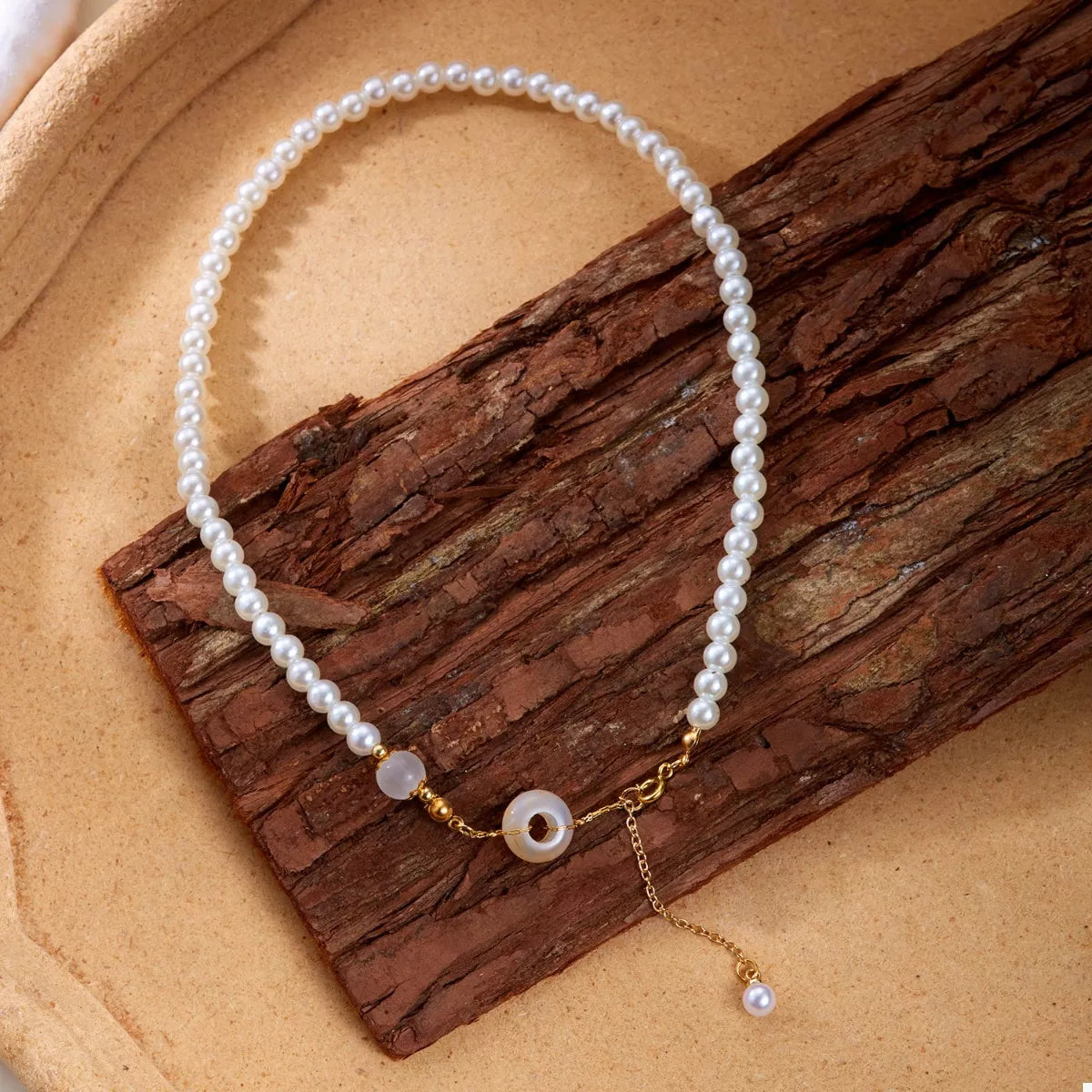 Synthetic Pearl 18K Gold-Plated Resin Pendant Necklace - alternate necklace view