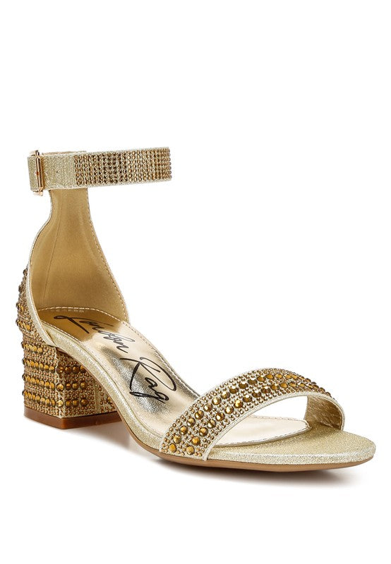 Rhinestones Low Block Sandals