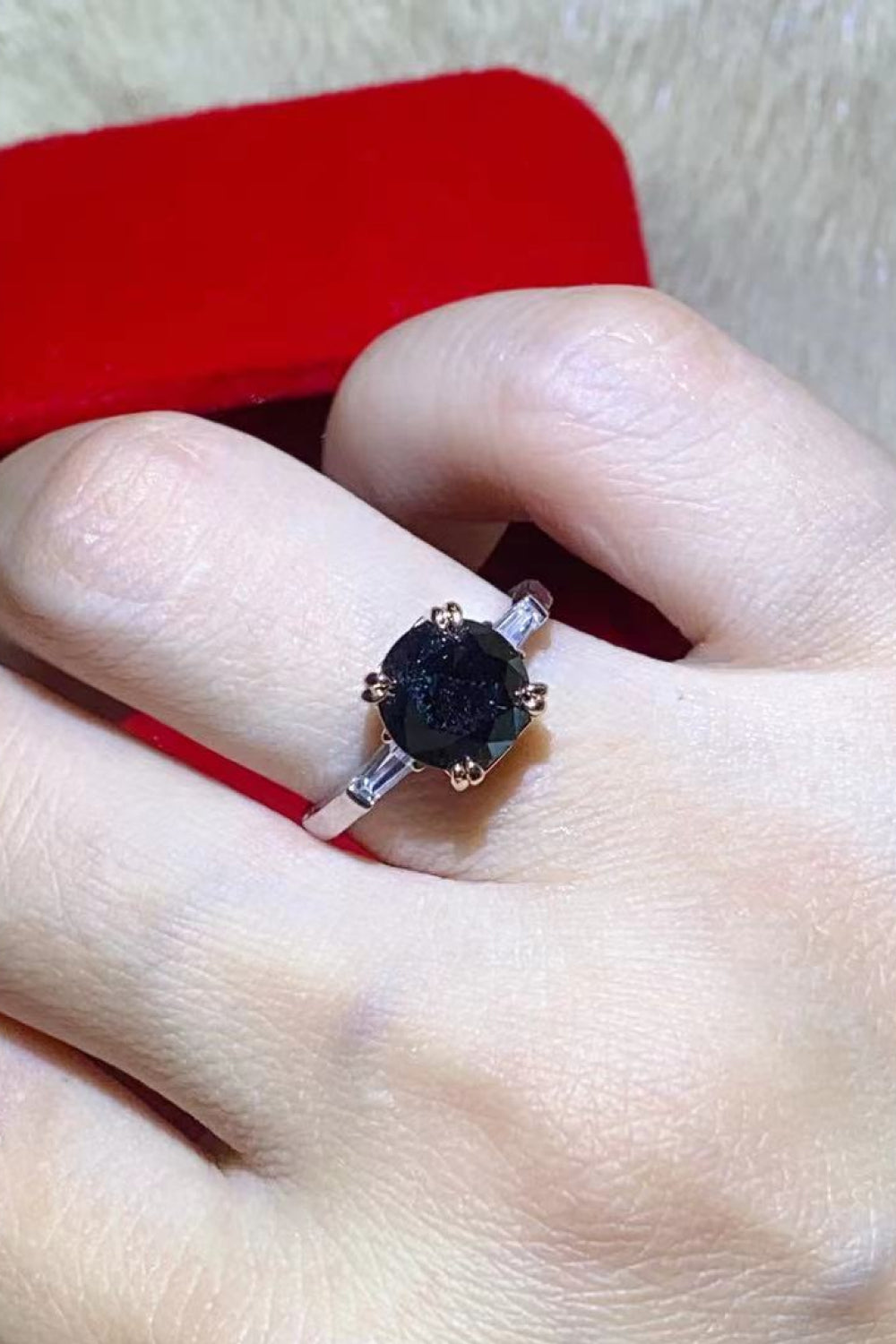 2 Carat Black Moissanite Platinum-Plated Ring in Black - women's ring