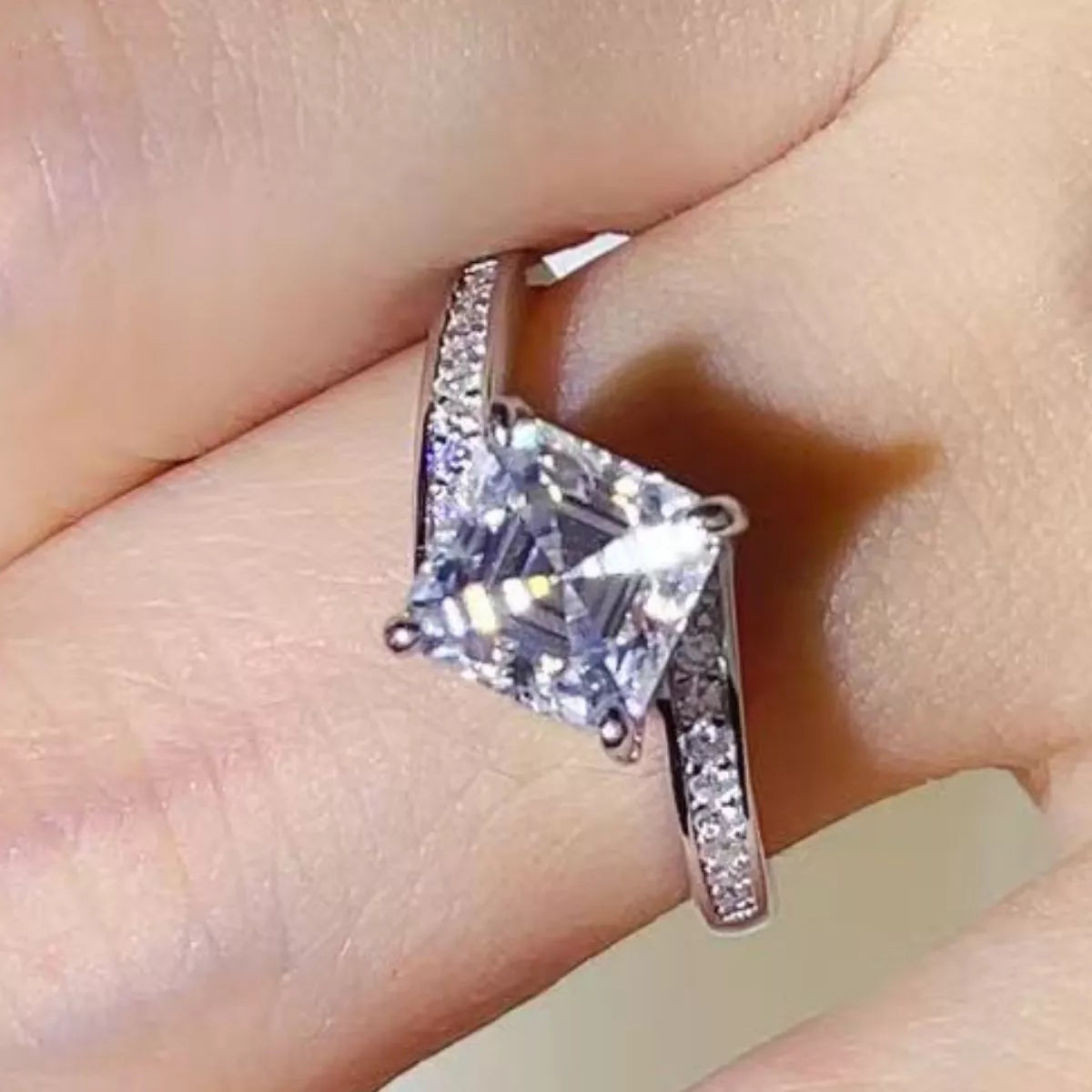 2 Carat Moissanite Sterling Silver Ring in Silver - women's ring