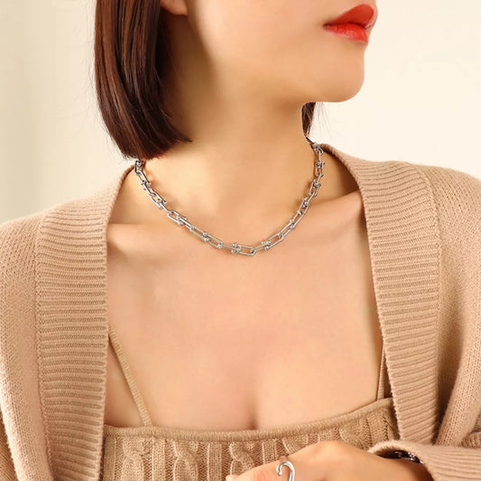 Chunky Chain Titanium Steel Necklace in Silver - women's chain necklace