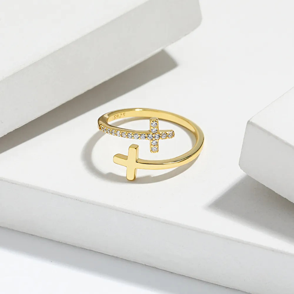 Zircon Sterling Silver Double Cross Bypass Ring - alternate ring view