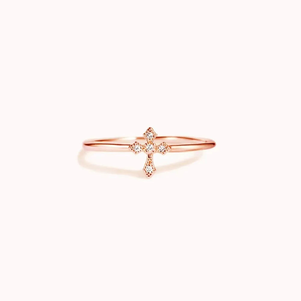 Sterling Silver Cross Ring in Rose Gold - women's ring