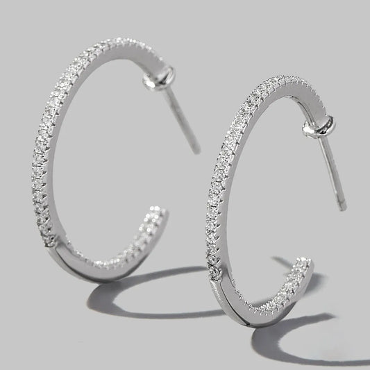 Zircon Sterling Silver C-Hoop Earrings in Silver - women's hoop earrings