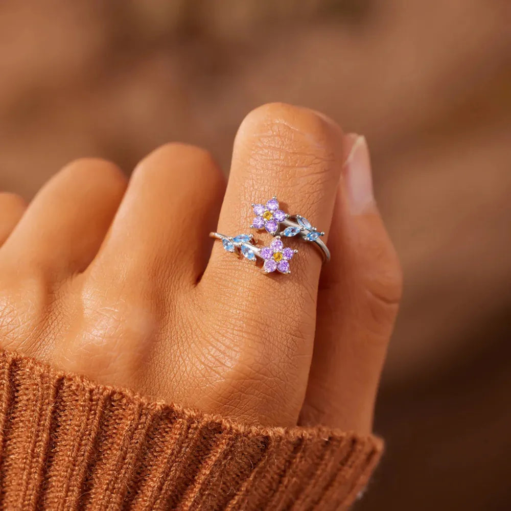 Flower Shape Inlaid Zircon Sterling Silver Ring - alternate ring view