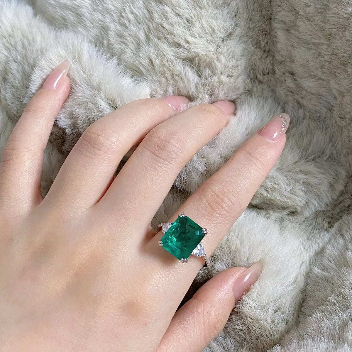 Sterling Silver Zircon Geometric Ring in Green - women's ring